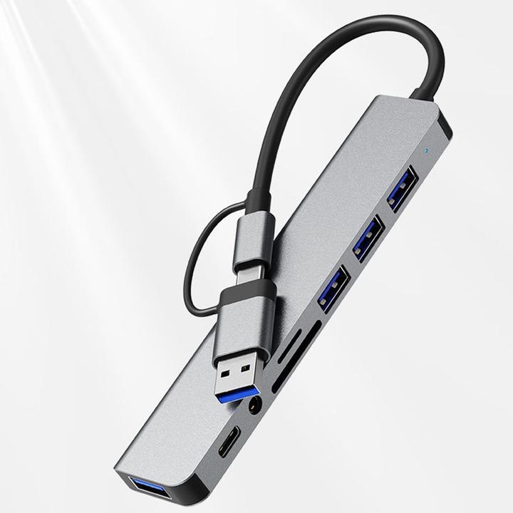 Actual product image Apfelkiste USB C/USB 3.0 multiport hub with SD/MicroSD & 3.5mm jack - 5 Gbit/s (USB C + 4x USB A) (USB-C, 4 ports)