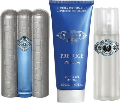 NoName Cuba Prestige Platinum Fragrance for Men 3 Piece Gift Set - 3.0oz EDT Spray, 3.4oz Aftershave, 6.8oz (Manicure set)