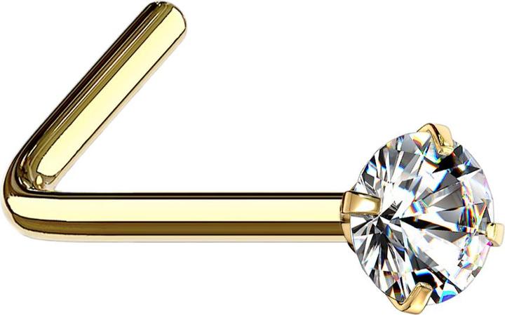 Produktbild Star Piercing Nasenstecker gewinkelt vergoldet runder Kristall silber gefasst (Chirurgenstahl 316L, ohne Messing)