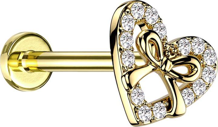 Produktbild Star Piercing Micro Labret Innengewinde vergoldet Herz Kristalle und Schlaufe (Chirurgenstahl 316L, Messing)