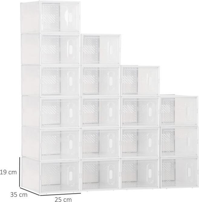 Actual product image Swisshandel24 DIY Schuhbox Aufbewahrungsbox mit 18 Fächern 18er Pack Schuhkartons Transparent (25 x 35 x 19 cm)