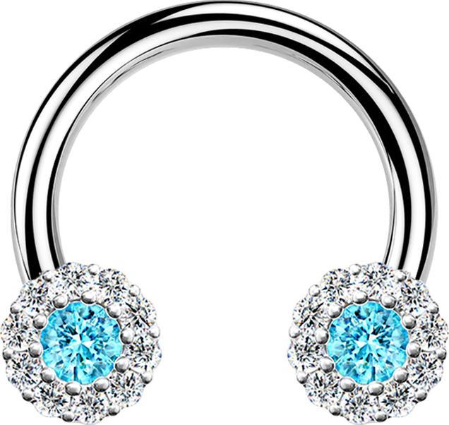 Produktbild Star Piercing Micro Circular Barbell silber Gänseblümchen Kristall aqua (Chirurgenstahl 316L, Messing)