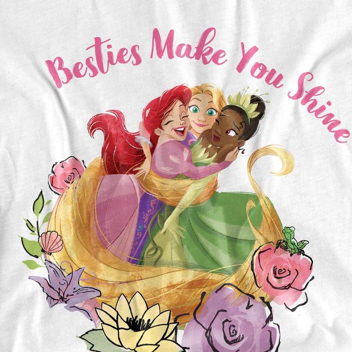Actual product image Disney Princess Unisex Adult Besties Shine Ariel Rapunzel Tiana T-Shirt (XXL)