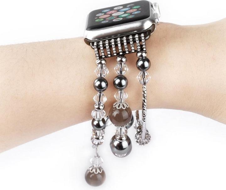 Immagine prodotto Hermex Apple Watch 44 millimetri / 42 millimetri signore braccialetto di lusso perle argento nero