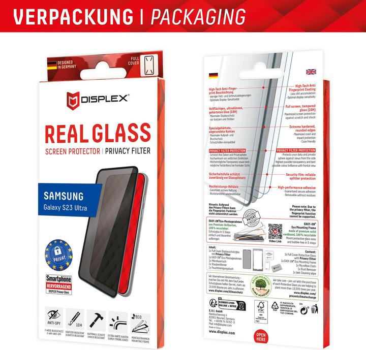 Produktbild Displex Real Glass, Privacy Full Cover Panzerglas (1 Stück, Samsung Galaxy S23 Ultra)