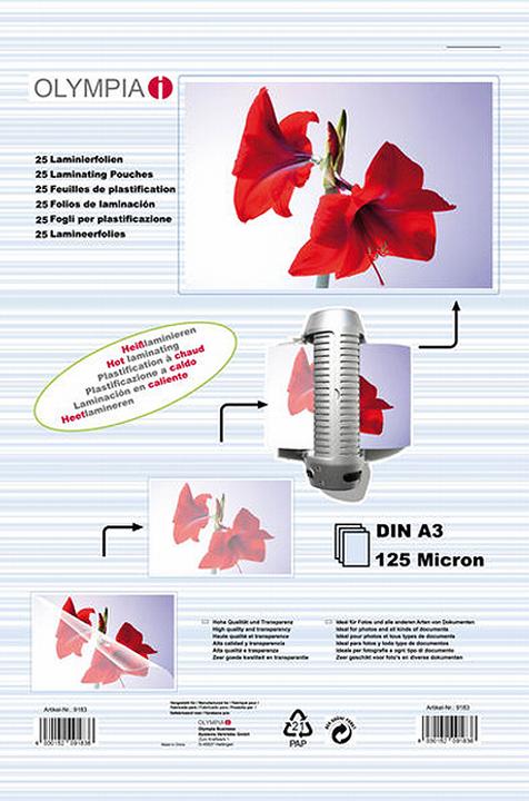 Olympia 1x25 Laminierfolien DIN A3 125 micron (A3, 25 Stück, 125 µm)