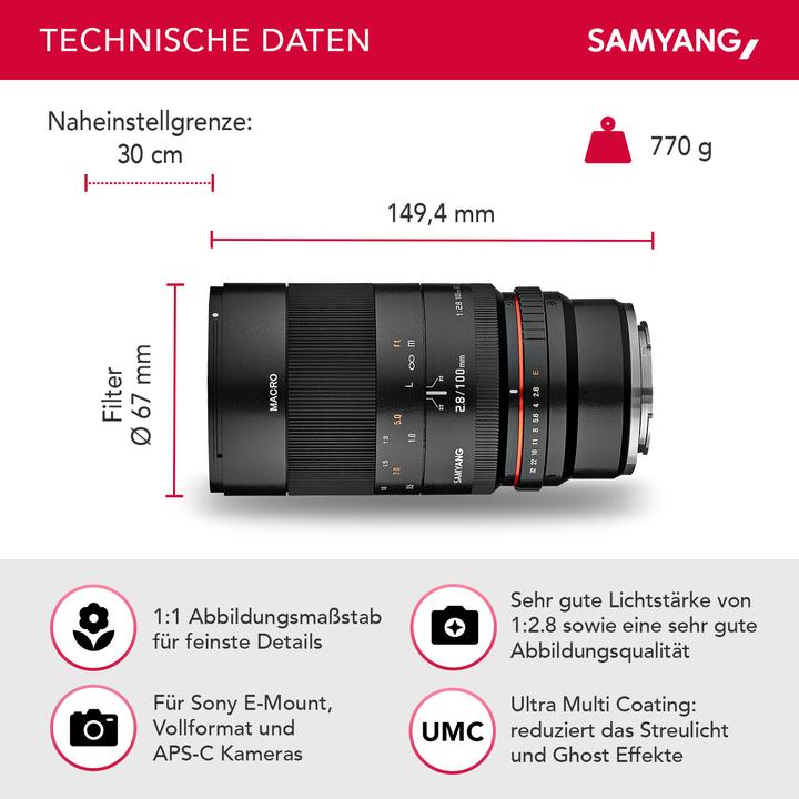Actual product image Samyang 100mm f/2.8 ED UMC Macro - Fujifilm XF (Fujifilm X, full size)