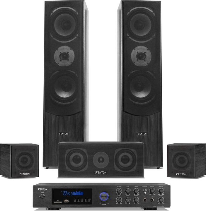 Fenton set home cinema - home cinema set met 5 speakers + versterker met Bluetooth en mp3 speler - 5 (Set)