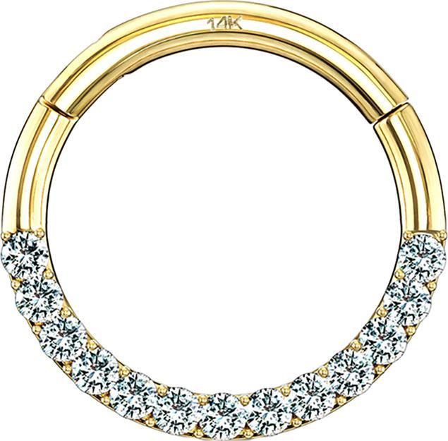 Star Piercing Micro Segmentring klappbar 14k gold front Kristall silber (ohne Messing, 14k Gold)