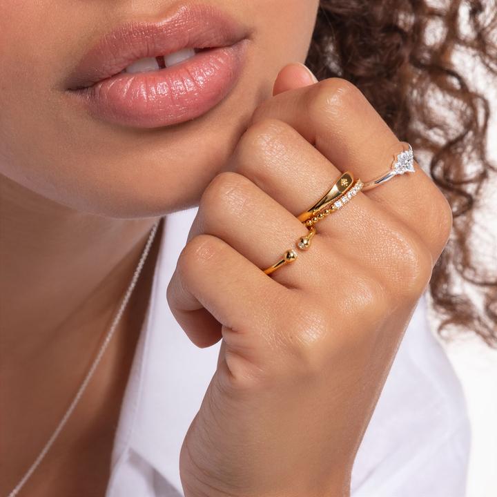 Produktbild Thomas Sabo Ring Kugeln Mit Weissen Steinen Gold (58, 925 Silber)