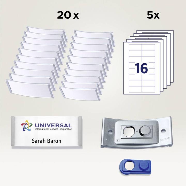 Immagine prodotto Badgepoint POL35MA66-20DR Badge portanome, 74 x 34 mm, color metallo