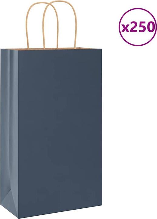 Immagine prodotto VidaXL Sacchetti di carta kraft 250 pezzi con manico Blu 21x11x36 cm (Borsa da regalo, 250 x)