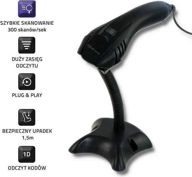 Immagine prodotto Qoltec 50861 Scanner laser cablato per codici a barre 1D (Codici a barre 1D)