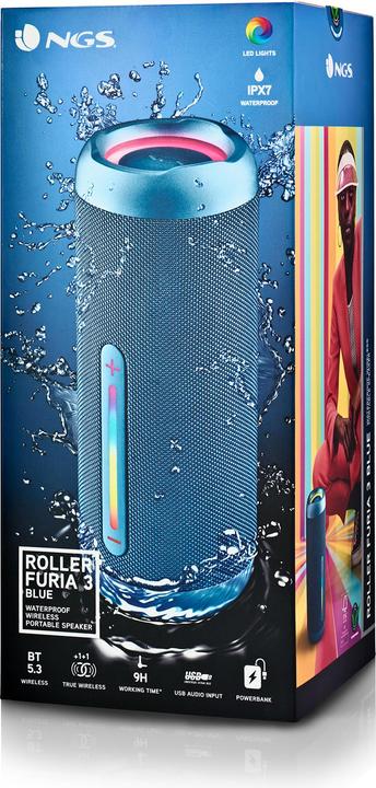 Produktbild NGS Enceinte Nomade Bluetooth Roller Furia 3 (Bleu) (9 h, Akkubetrieb)