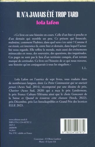 Actual product image Stock Il n'a jamais été trop tard (French, Lola Lafon, 2025)