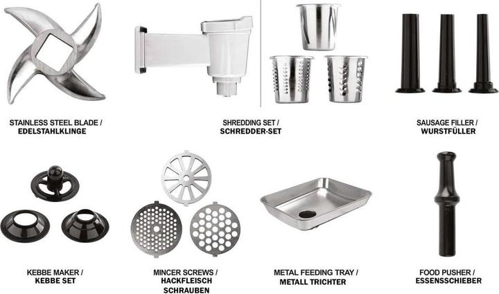 Produktbild Lund London Lund Gastro 4in1 Multifunktions-Fleischwolf 1200 / 3000 Watt 2 Stufen 67901