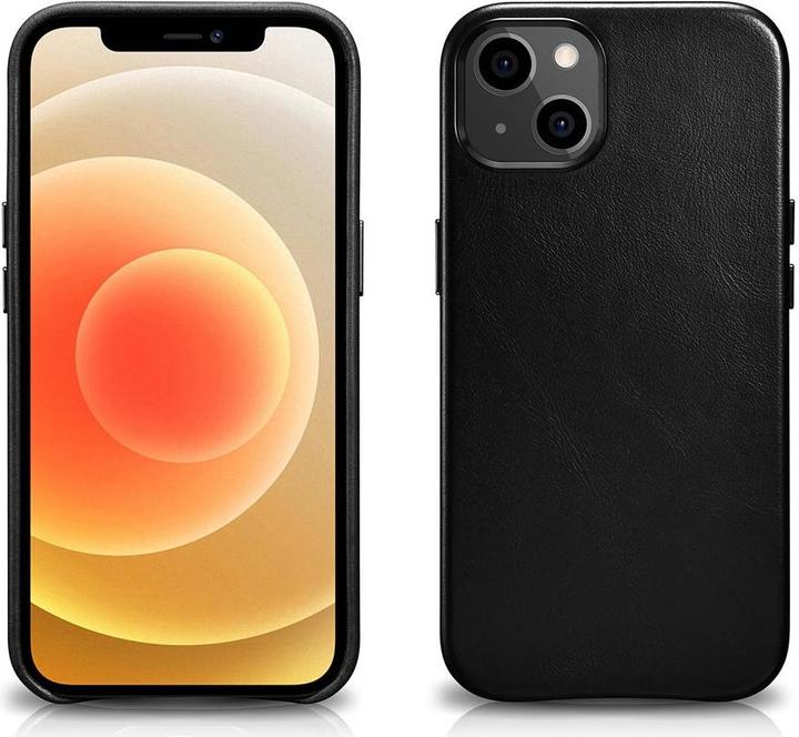 Produktbild iCarer Leather Oil Wax Case Covered in Genuine Leather for iPhone 13 Black (Compatible with MagSafe) (Apple iPhone 13)