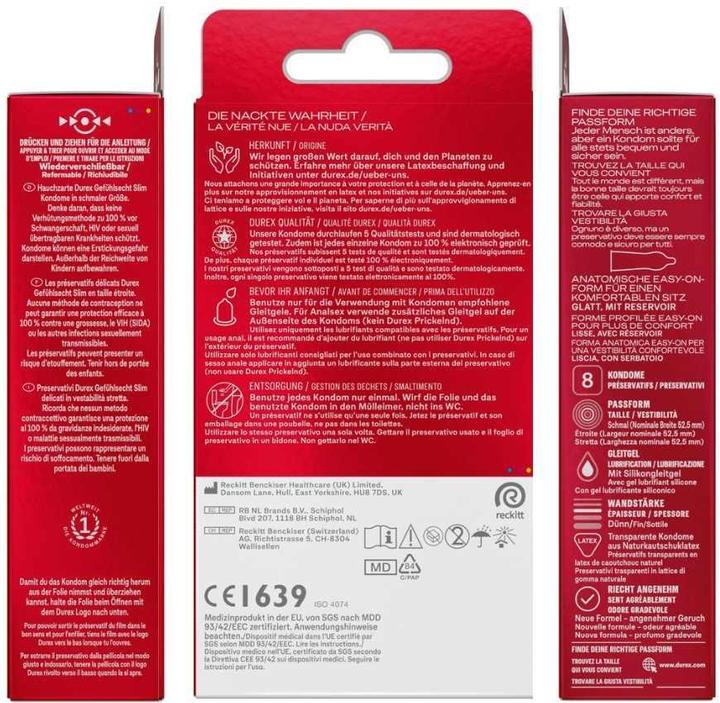 Nährwerte und Zutaten Durex Gef??hlsecht Slim Fit (8 Stk.)