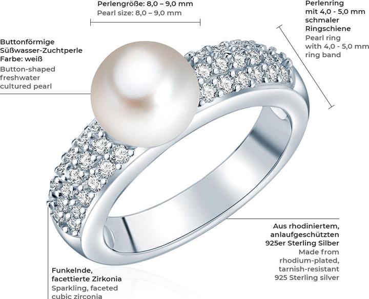 Actual product image Valero Pearls Ladies Sterling Silver Cubic Zirconia Freshwater Cultured Pearl Silver - 3848 (64, 925 Silver)