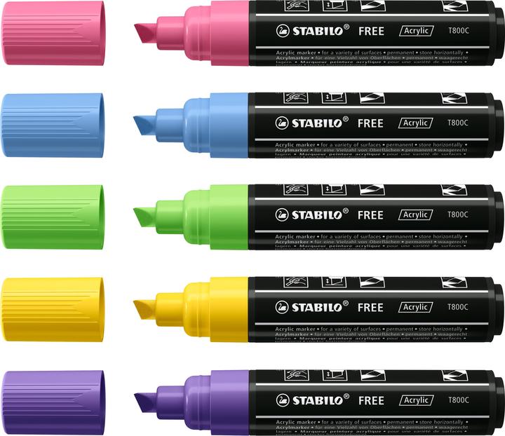 Actual product image STABILO Acrylic marker Free Acrylic T800C Seasi 5-case (Light green, Lilac, Rose, Yellow, Light blue, 10 mm, 5 x)