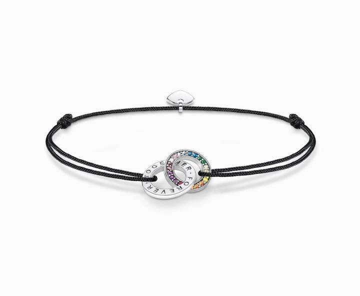Produktbild Thomas Sabo Textilarmband Schwarz mit Zwei Ringen Bunten Steinen Silber Geschwärzt (22 cm, 925er Silber)