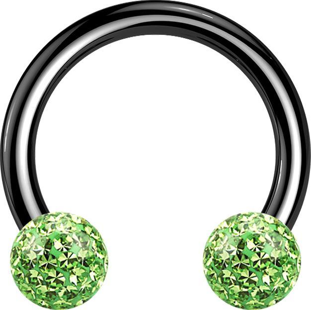 Star Piercing Circular Barbell schwarz mit zwei Kristall Kugeln hellgrün Epoxy Schutzschicht (Titan G23, ohne Messing)