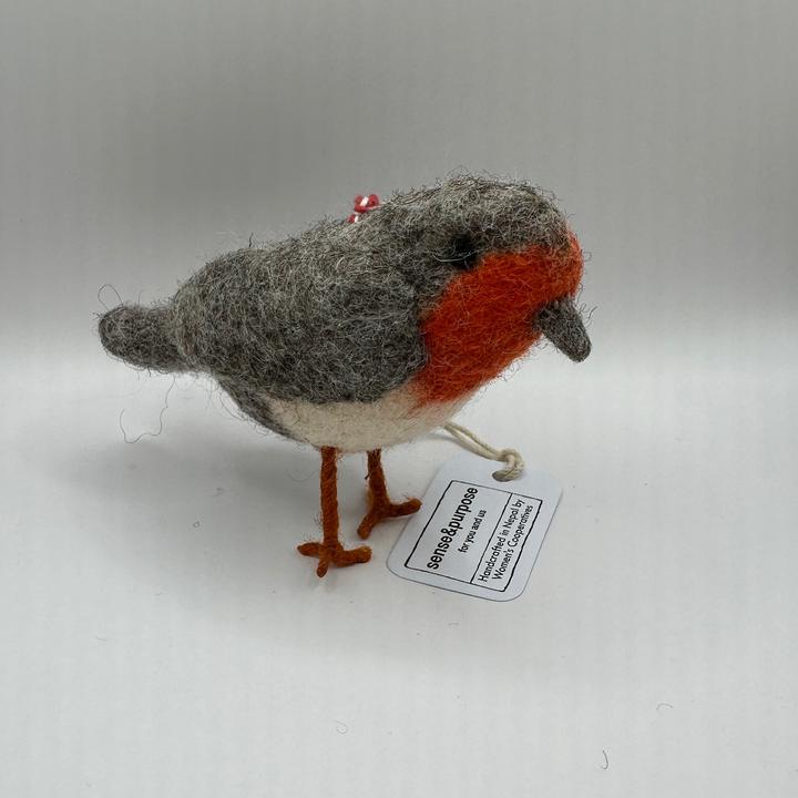 Produktbild sense&purpose Filztier Vogel grau rot (11 x 8 cm)