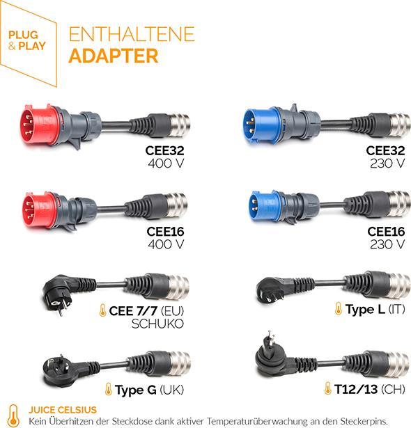 Actual product image Juice Technology Juice Booster 3 air EU Traveller Set (Type 2, 11 kW, 16 A, CEE 7/7)
