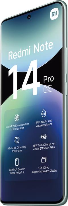 Produktbild Xiaomi Redmi Note 14 Pro 5G (256 GB, Coral Green, 6.67", Dual SIM, 200 Mpx, 5G)