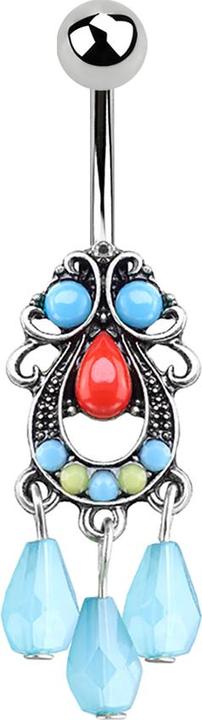 Star Piercing Banane silber Tribal Filigran mit Anhänger drei Perlen (Messing, Chirurgenstahl 316L)