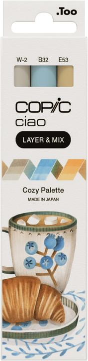 Cozy Palette. B-32 Pale Blue, E-53 Raw Silk, W-2 Warm Gray No. 2