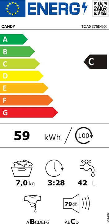 Energy Label Candy TCAS275D3 S (7 kg, Oben (7 kg, Upwards)