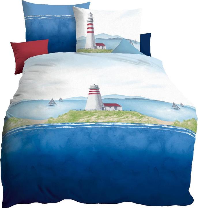 Actual product image Kaeppel Seersucker bed linen Lighthouse navy (Bedding set, 155x220 cm + 80x80 cm)