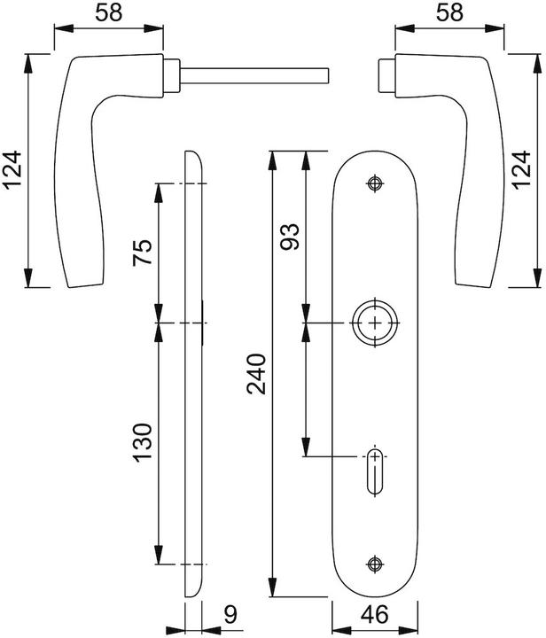 Actual product image Hoppe Long backplate set Vitória 1515/273P aluminium F1 OB 72 mm DIN left / right (Door handle)