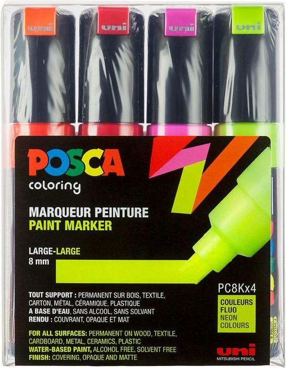 Posca PC-8K brand, set of 4 (Orange, Red, Violet, Yellow, 8 mm, 4 x)