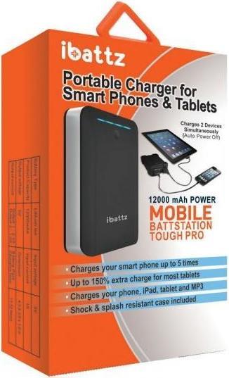 Actual product image iBattz Powerbank BattSTation Tough Pro 12000 mAh Juodas (IB-PWB-BLK-A2) (12000 mAh)