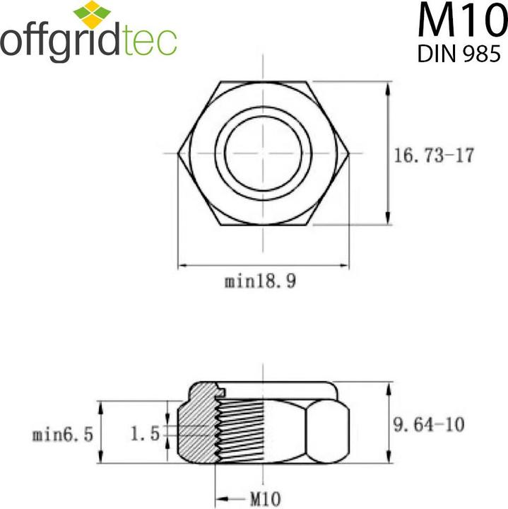 Produktbild Offgridtec Selbstsichernde Muttern M10 Edelstahl V2A 304 DIN 985 25 Stk. (M10)