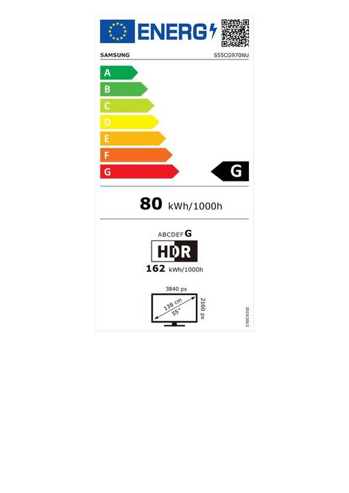 Label énergétique Samsung Odyssey ARK - G97NC (3840 x 2160 pixels, 55")