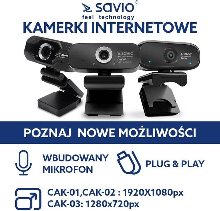 Immagine prodotto Savio Webcam Elmak USB HD CAK-03 con microfono, 1280x720 (2 Mpx)
