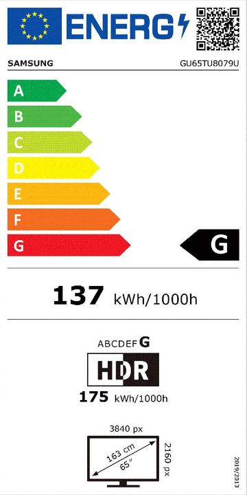 Energy Label Samsung GU65TU8079 (65", LCD, 4K, 2020)