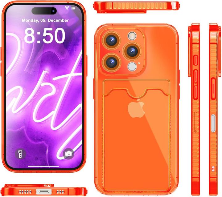 Produktbild Nalia Klar Transparente Neon Silikon Hülle Kartenhalter (Apple iPhone 16 Pro)