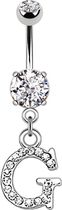 Actual product image Star Piercing Banana silver with pendant crystal letter G (Brass, Surgical steel 316L)