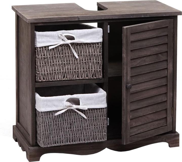 Produktbild Mendler Waschbeckenunterschrank HWC-H20, Holz Korb-Schublade 60x65x31cm - shabby grau-braun (65 x 31 x 60 cm)
