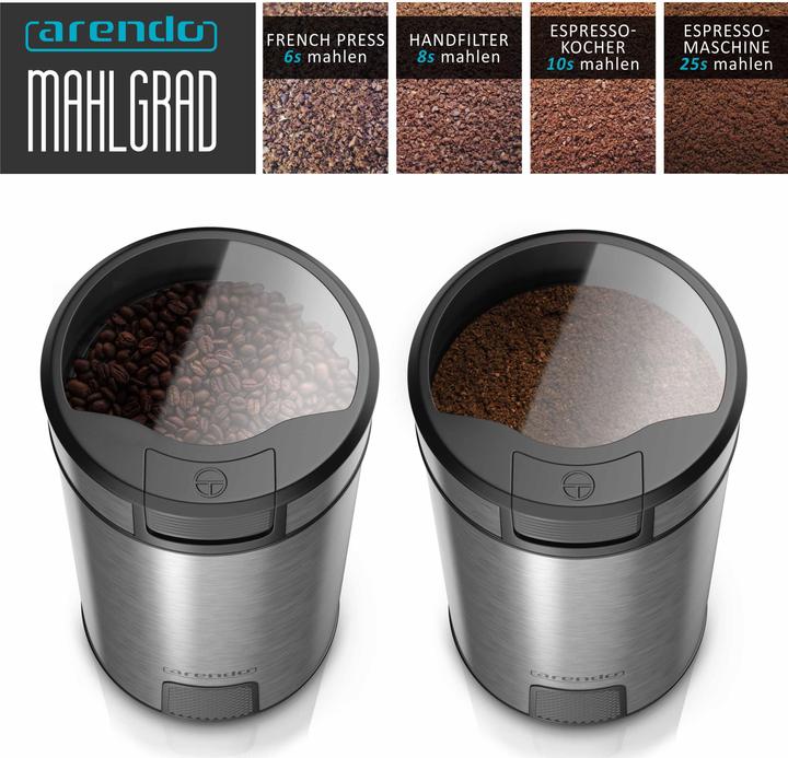 Actual product image Arendo Electric coffee grinder stainless steel, spice grinder coffee grinder, stainless steel blade