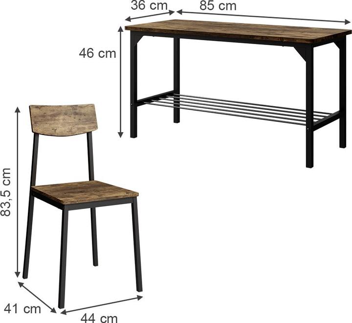 Image du produit Vichy Sitzbank und Stuhl Fyrk, Schwarz/Eiche rustikal, 85 x 46 cm 3 Teile (85 cm)