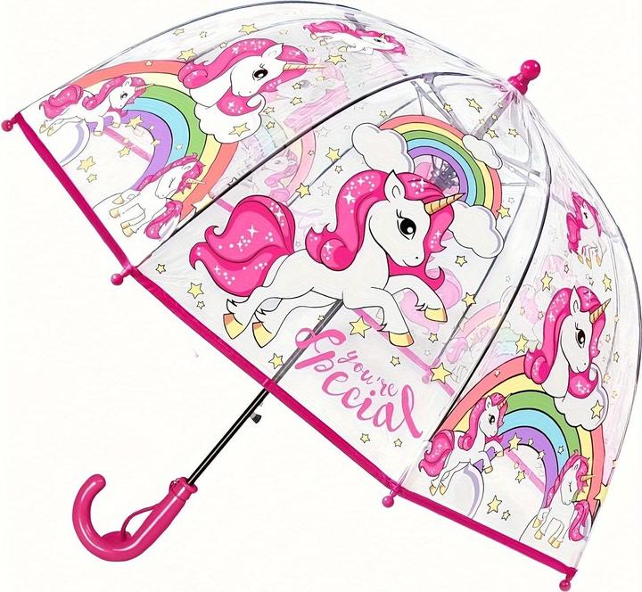 Alopini Bunte Prinzessin Regenschirm mit Tasche Rand niedlichen transparenten Kunststoff gedruckt Einhorn