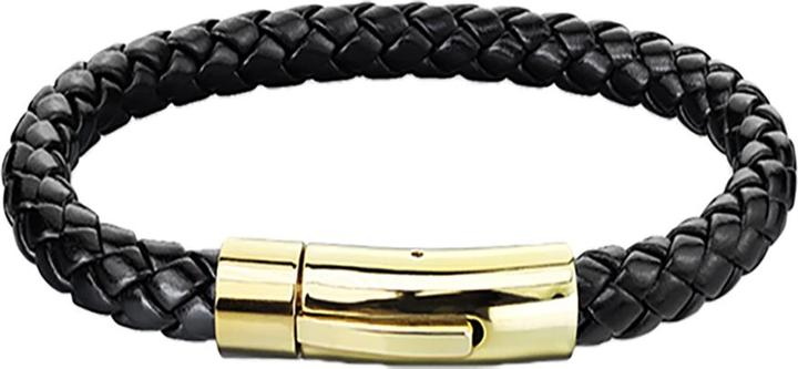 Actual product image Star Piercing Faux leather bracelet black with gold plated clasp (20.30 cm, Faux leather, Surgical steel 316L, without brass)