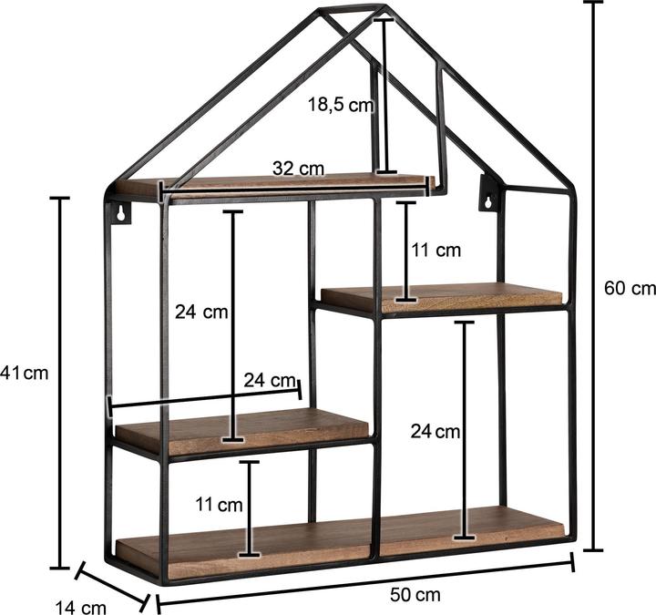 Image du produit FineBuy Étagère murale FB92219 Métal Noir (50 x 60 x 14 cm)