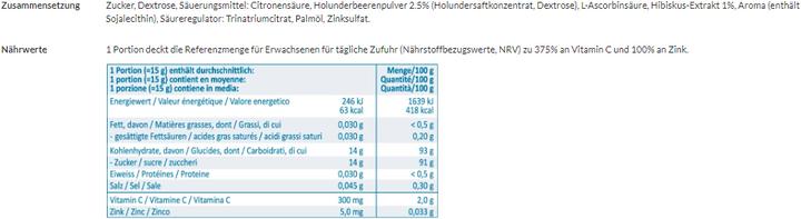 Valori nutrizionali e ingredienti Klosterfrau Bevanda calda Sambuco caldo (nuovo) (1 Pezzo/i, Bustina, 192 g)
