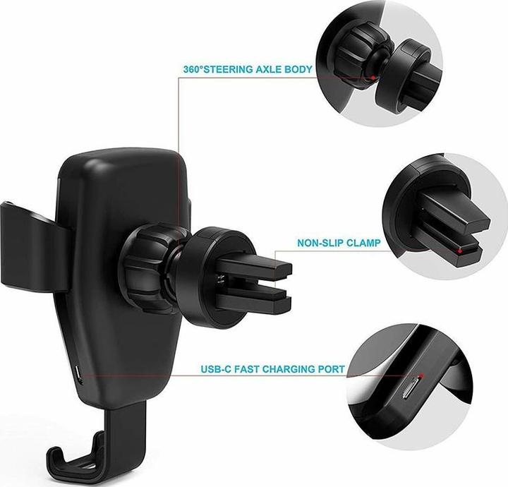 Actual product image PhoneLook Wireless Smartphone Mount Car Mount 10W Qi Universal Bracket Clamp & Adhesive Attachment